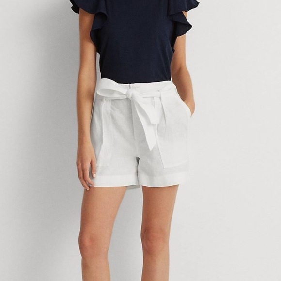 Loft white Linen Blend Belted shorts Sz 8 - Picture 1 of 7
